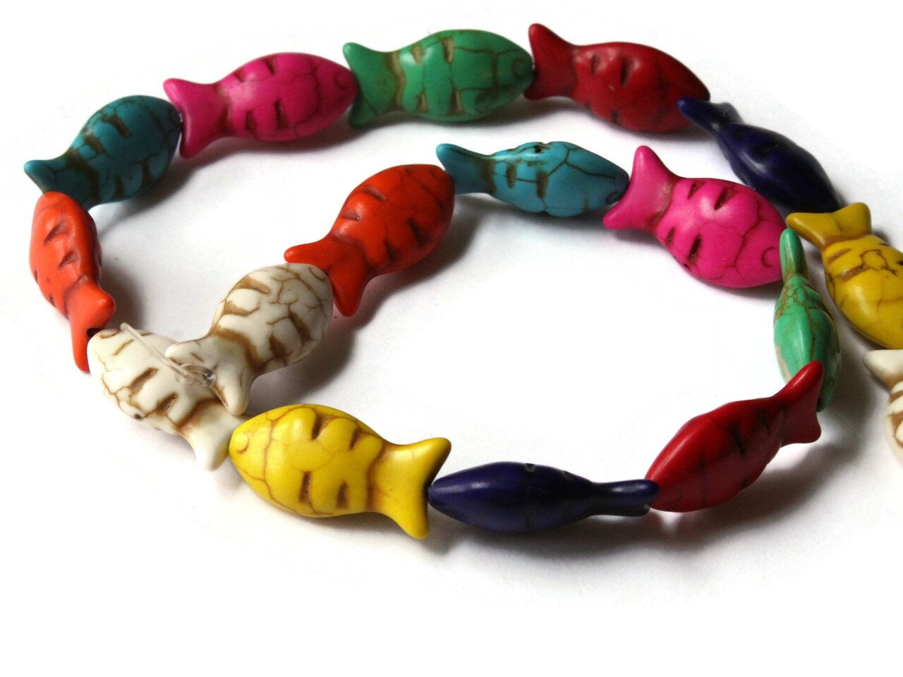 17 24mm Mixed Color Dyed Howlite Fish Beads Full Strand Gemstone Animal Beads